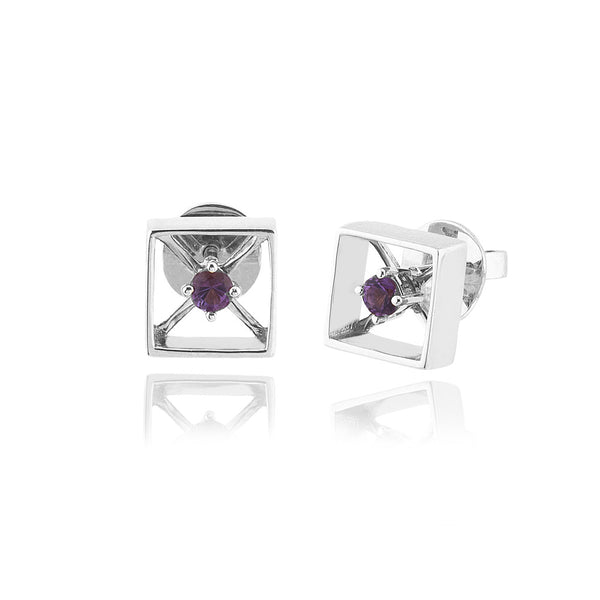 X-Squared White Earrings - Amethyst